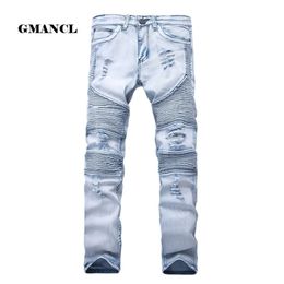 Mens Skinny Jean Distressed Slim Elastic Jeans Denim Biker Jeans Hip hop Pants Washed Ripped Jeans plus size 2842YA558 T200614