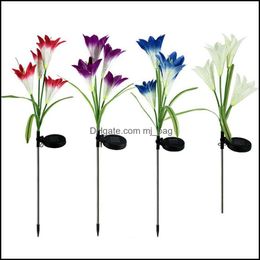 Garden Decorations 2 Pcs Led Solar Lily Light Waterproof Colorf Simation Dh841