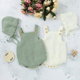 Clothing Sets Baby Spring Autumn Clothes Set Knitted Romper Triangle Crotch Button One-Piece Jumpsuit Hats Toddler Boys Girls 2PcsClothing