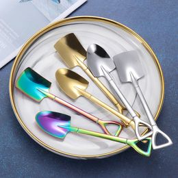 1pcs Stainless Steel Shovel Coffee Spoons Scoop Shovels Creative Tea Spoon Ice Cream Dessert Spoon Birthday Gift Tableware 20220618 D3