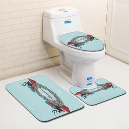 Bath Mats Christmas Flower Snow Pattern Toilet Seat Mat Three-piece Set Bathroom Rug Carpet Products