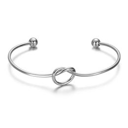 Love Heart Knot Cuff Bangles Bracelet Opening Design Stainless Steel Silver Jewelry For Women Girl Gift