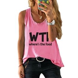 Women Cotton 100% Camisole Summer Steeveless Where's The Food Letter Print Female Casual Vintage Tank Tops Graphic Fashion Vests 220318