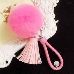Keychains Trendy Multicolor Hair Ball Pompom Tassel Pendant Key Chains Keyring For Lady Women Handbag Car Ring Decoration Miri22