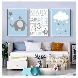 Cartoon Nursery Canvas Art Prints Painting Wall Picture Nordic Kids Bedroom Decoration Baby Birth Stats Custom Posters 220623