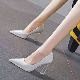 2021 Autumn New Simple Elegant High Heels Stiletto Womens Shoes Pointed Black Etiquette Professional Single Shoes Wedding Shoes G220520
