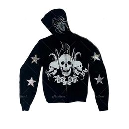 rhinestone skull clothing UK - Women Rhinestone Spider Skull Print Streetwear Oversized Hoodies Jacket Coat Goth Harajuku Y2k Clothes Grunge Zip