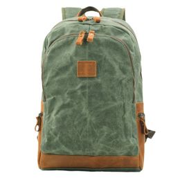 Backpack Leisure Women's Oil Wax Canvas Bag Retro Outdoor Student Computer Schoolbag Waterproof Mountaineering BagBackpack