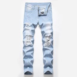 Men's Jeans Plus Size Pant Men Street Fashion Holes Hip Hop Trousers Male Casual Elasticity Pants 2022 Party Mid Waist