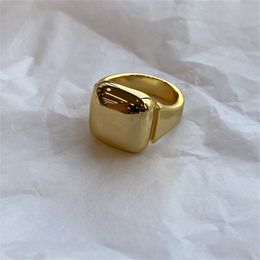 Glossy Square Ring Fashion Gold-plated Personality Light Luxury Temperament Metal Cold Style Simple Men and Women Jewellery 8356