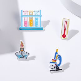 alcohol lamps UK - Cute cartoon brooch new chemical series alloy jewelry exquisite design microscope alcohol lamp shape enamel pins
