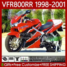 Bodywork For HONDA Interceptor VFR800R VFR 800RR 800 CC RR 98-01 Bodys 128No.35 VFR800RR 800CC VFR800 98 99 00 01 VFR-800 RR 1998 1999 2000 2001 Factory red Fairing Kit