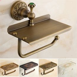 European style retro toilet paper holder hook phone stand drilling toilet roll paper frame embossed craft bathroom accessories T200425