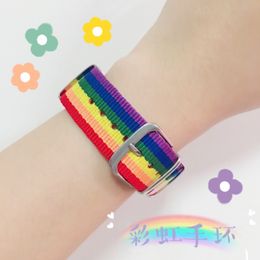 Delysia King Unisex Trendy Rainbow Couple Cuff Bracelet Simplicity Temperament Multicolor Wrist Band Birthday Present