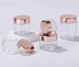 Clear Frosted Glass Cream Jar Cosmetic Container 5-100g Jars Rose Gold Lid Glass Bottle Empty