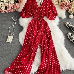 Summer Women Sexy Polka Dot Jumpsuits Romper Thin Ladies Loose Wide Leg Pants Overalls Playsuits Jumpsuits Casual 220714