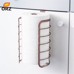 ORZ Rose Gold Kitchen Paper Holder Cabinet Door Hook Toilet Roll Paper Rack Kitchen Bathroom Accessories Home Office Decoration T200425