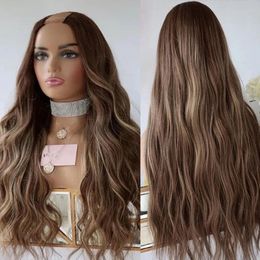 Highlight Chocolate Brown Wavy U Part Wigs Unprocessed 100% Human Hair Glueless Ombre Blonde Peruvian V Shape Full Loose Wave