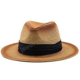 Women Beach Sun Hat Ribbon Men Straw Summer Hat Panama Formal Outdoor Party Picnic jazz Hats Sombreros De Mujer