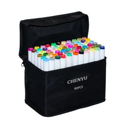 CHENYU 30406080Pcs Color Markers Manga Drawing Pen Alcohol Based Non Toxic Sketch Oily Twin Brush Art Supplies Y200709