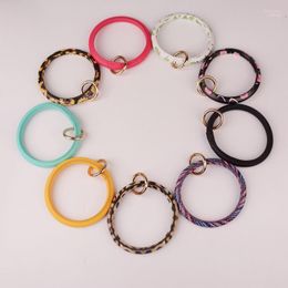 Fashion PU Leather O Key Chain Custom Circle Wristlet Printing Keychain Wholesale For Women Girls 9 Colors Jewelry Forb22