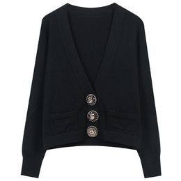 61 2022 Milan Runway Autumn Brand SAme Style Sweater Long Sleeve High Quality V Neck Black White Cardigan Fashion Clothes Womens mingmei