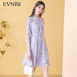 EVNISI Elegant Purple Chiffon Bow Shirt Dress Summer Floral Casual A-line Dresses For Women Office Lady Vestidos 220516