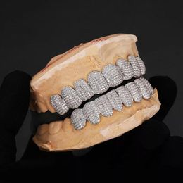 grillz for men UK - Exclusive customization Moissanite Teeth Grillz iced out Hop 925 Silver decorative braces Real Diamond Bling Tooth Grills For Men 302l