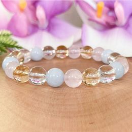 MG1495 Strand Libra Zodiac Gemstone Bracelet Aquamarine Rose Quartz Citrine Clear Quartz Healing Crystals Jewelry October Birthstone