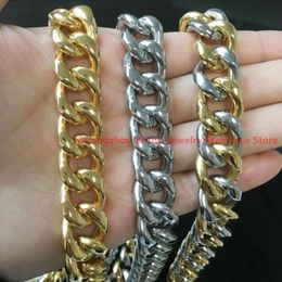 Chains Jewellery 316L Stainless Steel 7-40" 15MM Cool Mens Silver Gold Colour Single Curb Cuban Link Chain NecklaceChains