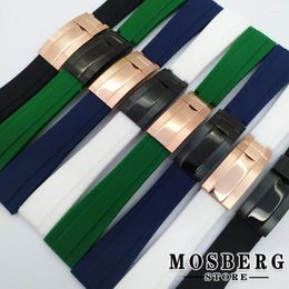 Watch Bands Strap 20mm High Quality Black White Green Blue Colour Rubber Stainless Steel Buckle Watches Accessories Parts Hele22