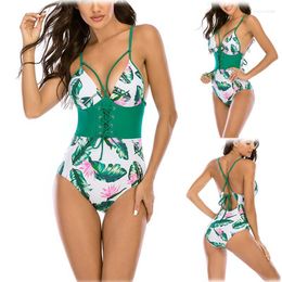 Women's Swimwear Leaf Print One Piece Swimsuit Women Body Suits Push Up Bathing Suit Piecework Beach Swim Pool 2022 Female Swimming