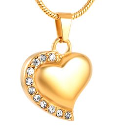 Pendant Necklaces PVD Plating Gold/Rose Gold 316L Stainless Steel White Crystal Heart Cremation Necklace Hold Ashes Keepsake Urn JewelryPend