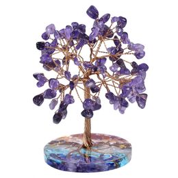 Super Mini Crystal Stone Money Tree Copper Wire Wrapped W/Agate Slice Base Gemstone Reiki Chakra Feng Shui Trees Home Decoration ornament