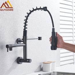 Blackend Wall Mounted Kitchen Spring Faucet Dual Spouts 360 Rotation Single Cold Kitchen Mixer Tap Torneira Para Cozinha De Tap T200424