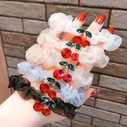 Fashion Chiffon Cherry Ponytail Holders Rubber Band Elastic Hair Bands for Women Girl Hair Accessorie Headwear