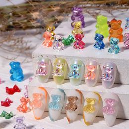 Nail Art Decorations 50pcs Transparent Aurora Bear Mixed Colour Size Accessories Resin Cartoon 3D Fingernail DIY DecorationNail