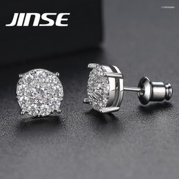 Stud 10MM Round Black White Zirconia Earrings For Men Gold Colour Micro Inlay Crystal Iced Earring Fashion Hip Hop JewelryStud Odet22 Farl22