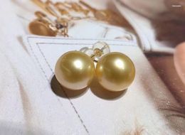 Stud Fine Jewelry Pure 18 K Gold Natural Fresh Water Golden Pearl 9-10mm Earrings For Women EarringsStud Dale22 Farl22