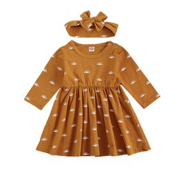 Girl's Dresses 0-24M Spring Autumn Fashion Born Baby Girls Princess Dress Sun Print Long Sleeve O-neck With Headband Clothes