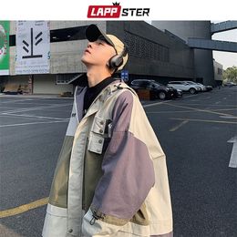 LAPPSTER Men Oversized Streetwear 2020 Bomber Jackets 2020 Patchwork Color Block Cargo Windbreaker Jackets Coats Korean Clothes T200502
