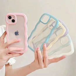 Clear Wave Border Phone Cases Candy Colour Transparent Soft TPU For iPhone 14 Pro Max 12 13 X XR XS Fashionable Fresh Silicone 2 in 1 Back Cover