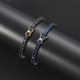 Link Chain Blue Tennis Bracelet 4mm 1 Row CZ Cubic Zirconia Gold Silver Colour Gift For Men Women Iced Out Hip Hop JewelryLink LinkLink