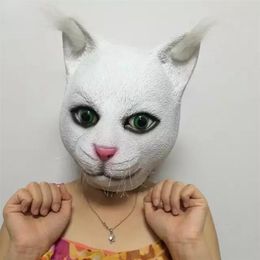 Party Masks Halloween Cute Realistic Cat Latex Mask Adult Full Face Latex Mask Halloween Masquerade Cosplay Party Mask 220826