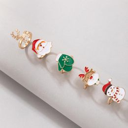 Cluster Rings Lovely Snowman Santa Claus Joint Ring Sets For Women Colorful Gloves Deer Christmas Jewelry Anillo 5pcs/sets 20942