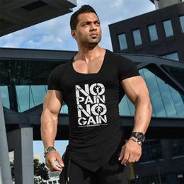 Muscle Guys Fashion Fitness Tshirts Bodybuilding Fitness Brand Gym clothing cotton Mens Short Sleeve tshirt Workout Tees 220621