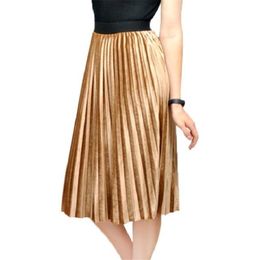 Autumn Winter Long Skirt Women Streetwear High Waisted Skinny Velvet Female Ladies Pleated s Elegant Maxi 220401