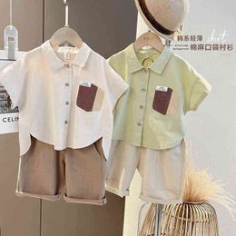 baby Boys Summer Clothing Sets 2022 New Fashion Short Sleeve shirt+pant 2 Pieces Suits Teenager Clothes 2-8 years G220509