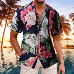 Men's Casual Shirts Tropical Floral Print Hawaiian Summer Fashion Beach Button Men's Holiday Blouse Tops Party Clothing ChemiseMen's