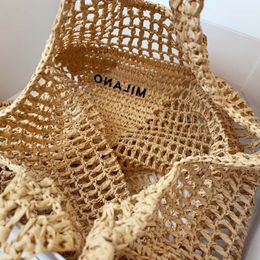Wine Coconut Fiber Tote Bag Woven Purse Fishing Net Bags Beach Large Capacity Hollow Letter Bag Holiday Womens Shopping Basket297S